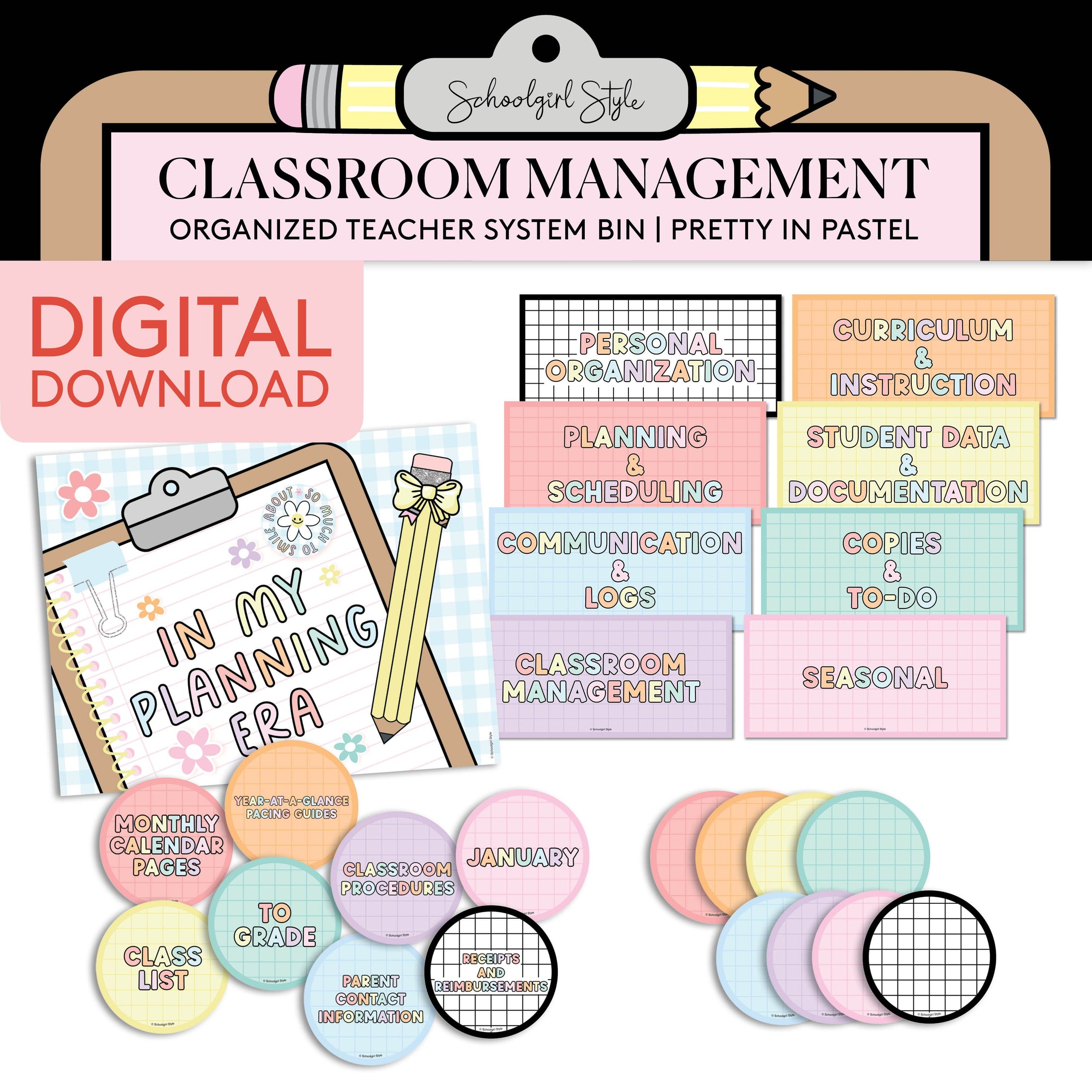 Printable Pastel Editable Organized Teacher System Bin | Pretty in Pastel
