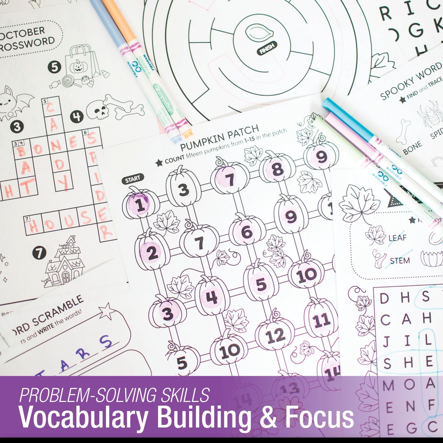 Printable October Mazes and Word Searches