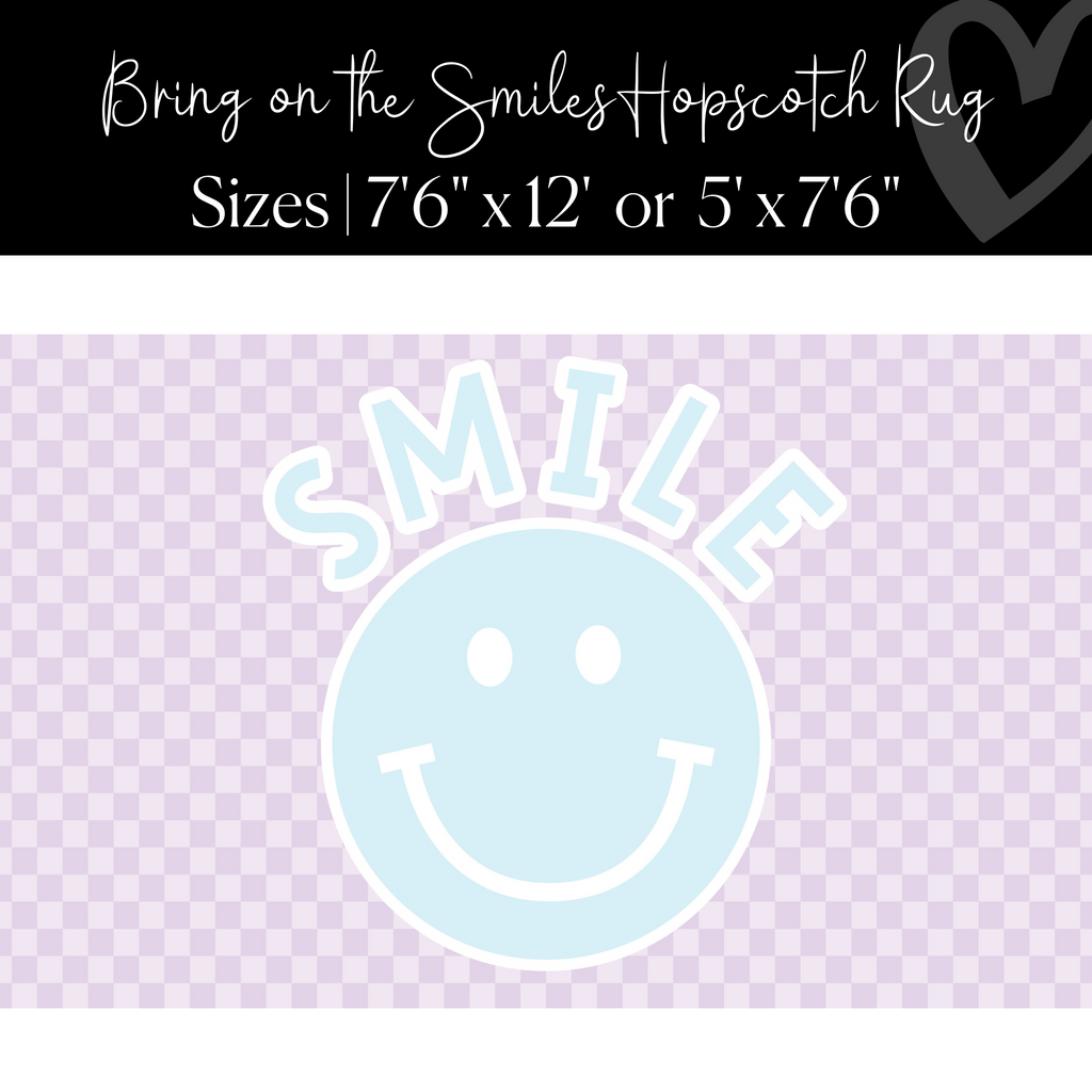 Smiley on Lavender Checkerboard Rug | Lavender Classroom Rug | Bring o ...