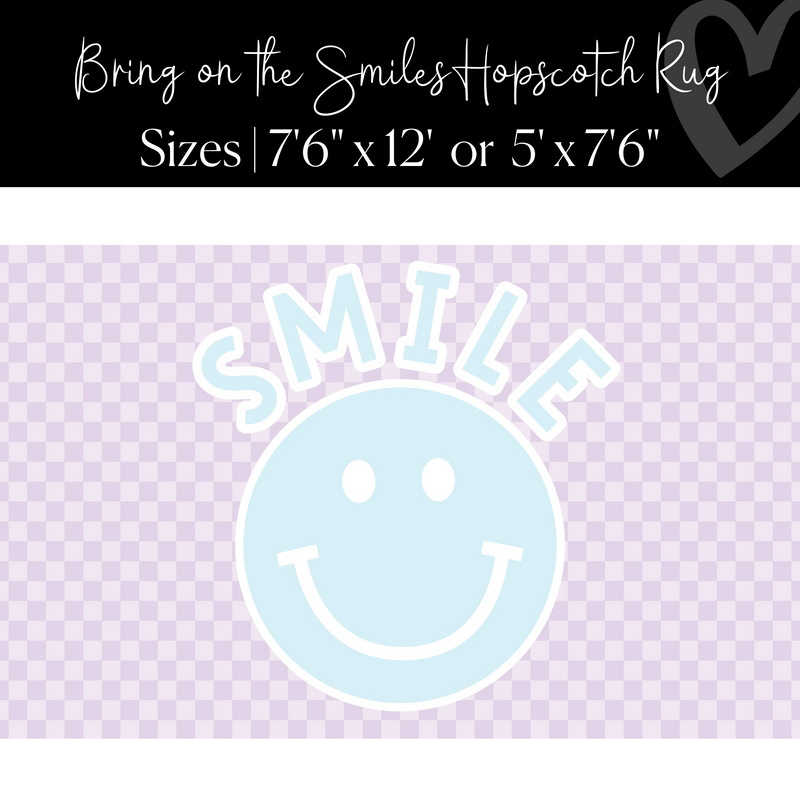Smiley on Lavender Checkerboard Rug Classroom Rug by Flagships