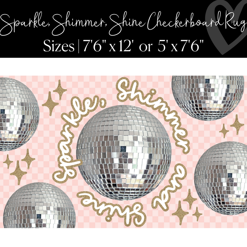 Sparkle, Shimmer & Shine Disco Ball Checkerboard Rug | Pink Classroom Rug | Schoolgirl Style