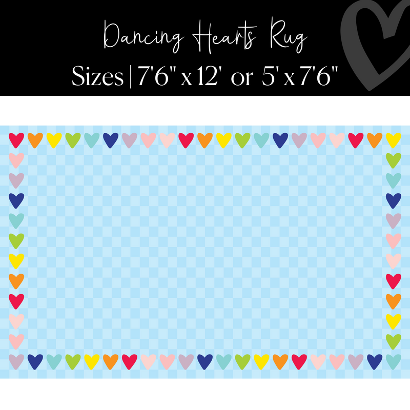 Sky Blue Checkerboard Rug with Rainbow Hearts Borders Classroom Rug by Flagships