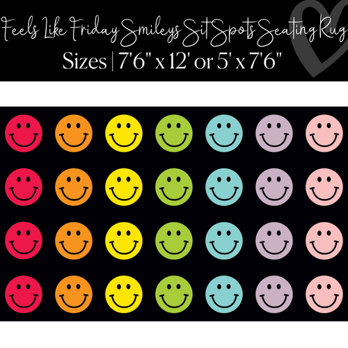 Rainbow Smileys in Black Sit Spot Rug Seating Classroom Rug by Flagship