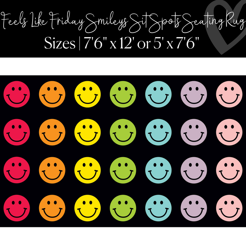 Rainbow Smileys in Black Sit Spot Rug Seating Classroom Rug by Flagship