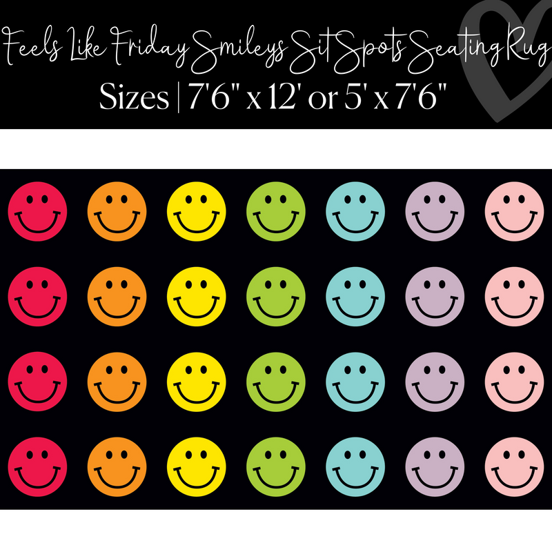 Rainbow Smileys in Black | Sit Spot Rug | Seating Rug | Rainbow Classroom Rug | Feels Like Friday Smileys | Schoolgirl Style