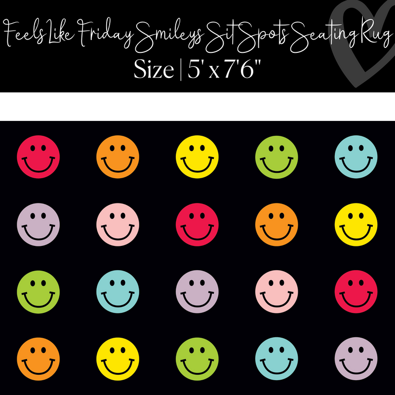 Rainbow Smileys in Black | Sit Spot Rug | Seating Rug | Rainbow Classroom Rug | Feels Like Friday Smileys | Schoolgirl Style