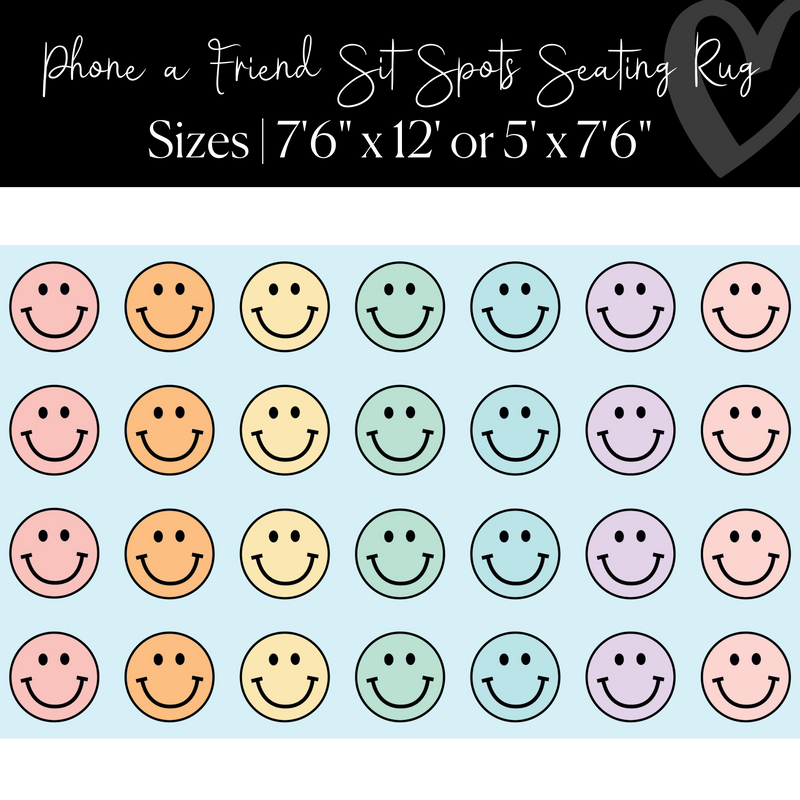 Pastel Rainbow Smileys | Sit Spot Rug | Seating Rug | Classroom Rug | Phone a Friend | Schoolgirl Style