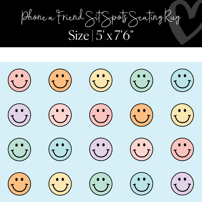 Pastel Rainbow Smileys | Sit Spot Rug | Seating Rug | Classroom Rug | Phone a Friend | Schoolgirl Style