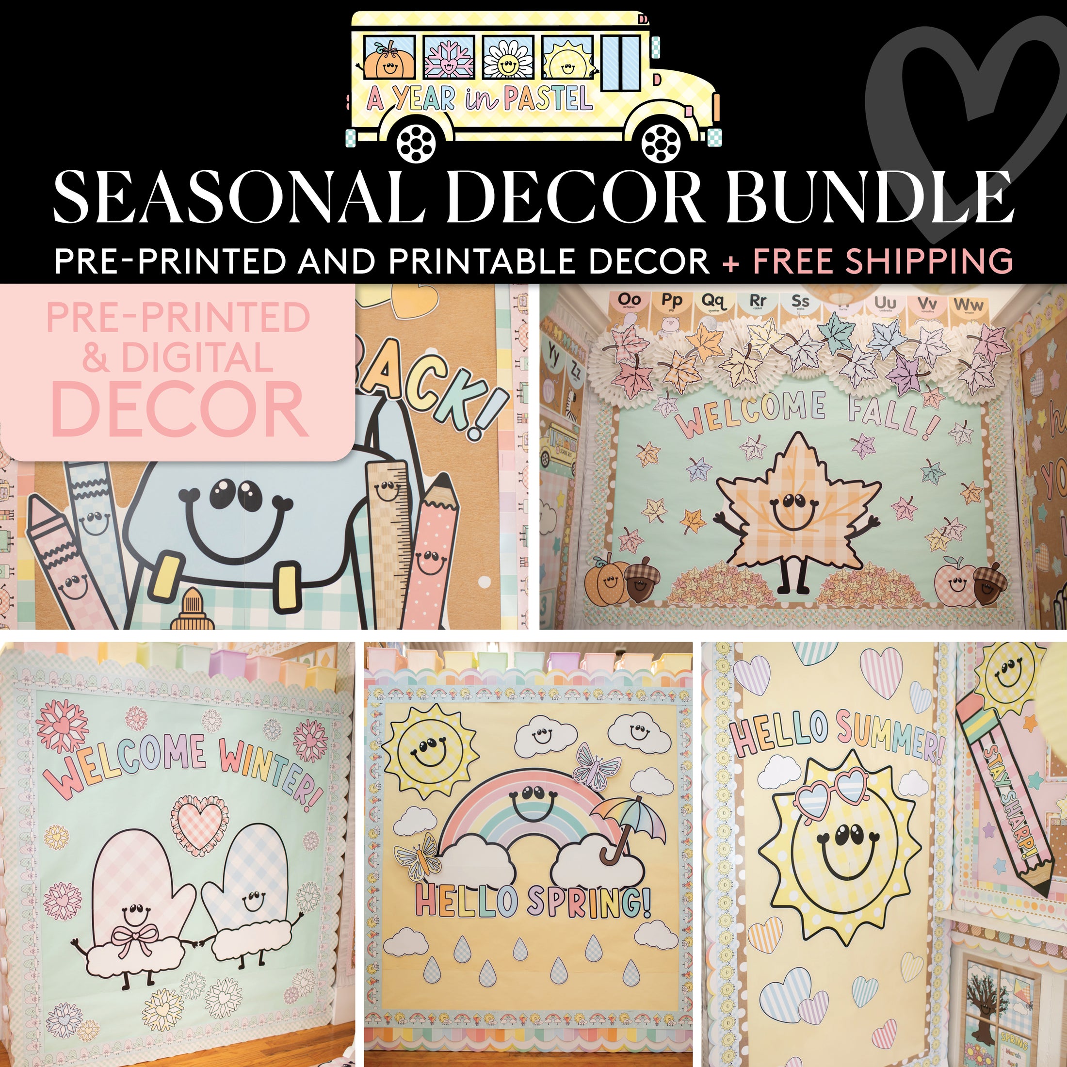 A Year In Pastel Seasonal Classroom Decor Bundle