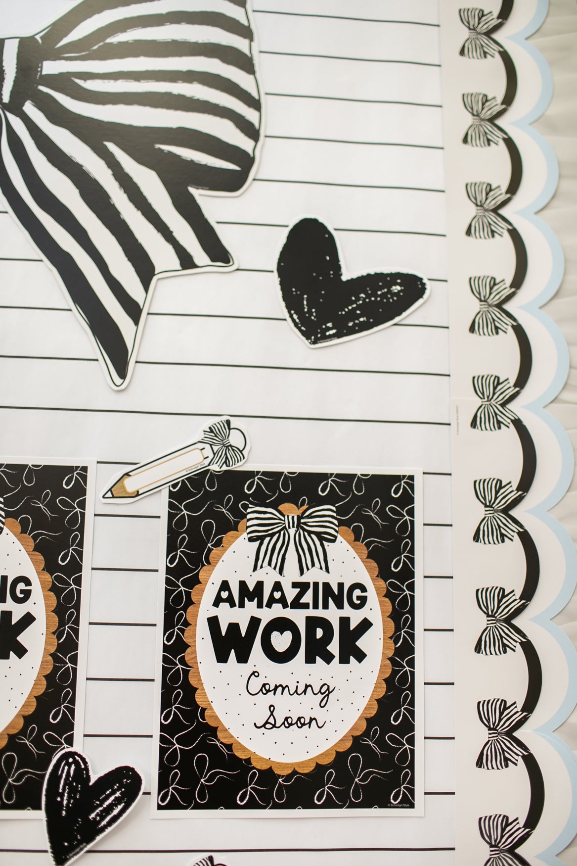 Classic Black and White Striped Bows Bulletin Board Border | Simply Sweet