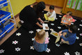 Load image into Gallery viewer, Small Daisies on Black Rug | Black and White Classroom Rug | Pocketful of Daisies | Schoolgirl Style
