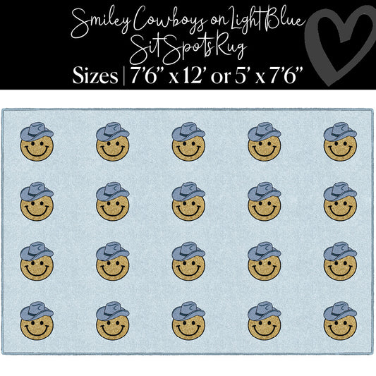 Smiley Cowboy Sit Spots on Light Blue | Classroom Rugs | Schoolgirl Style