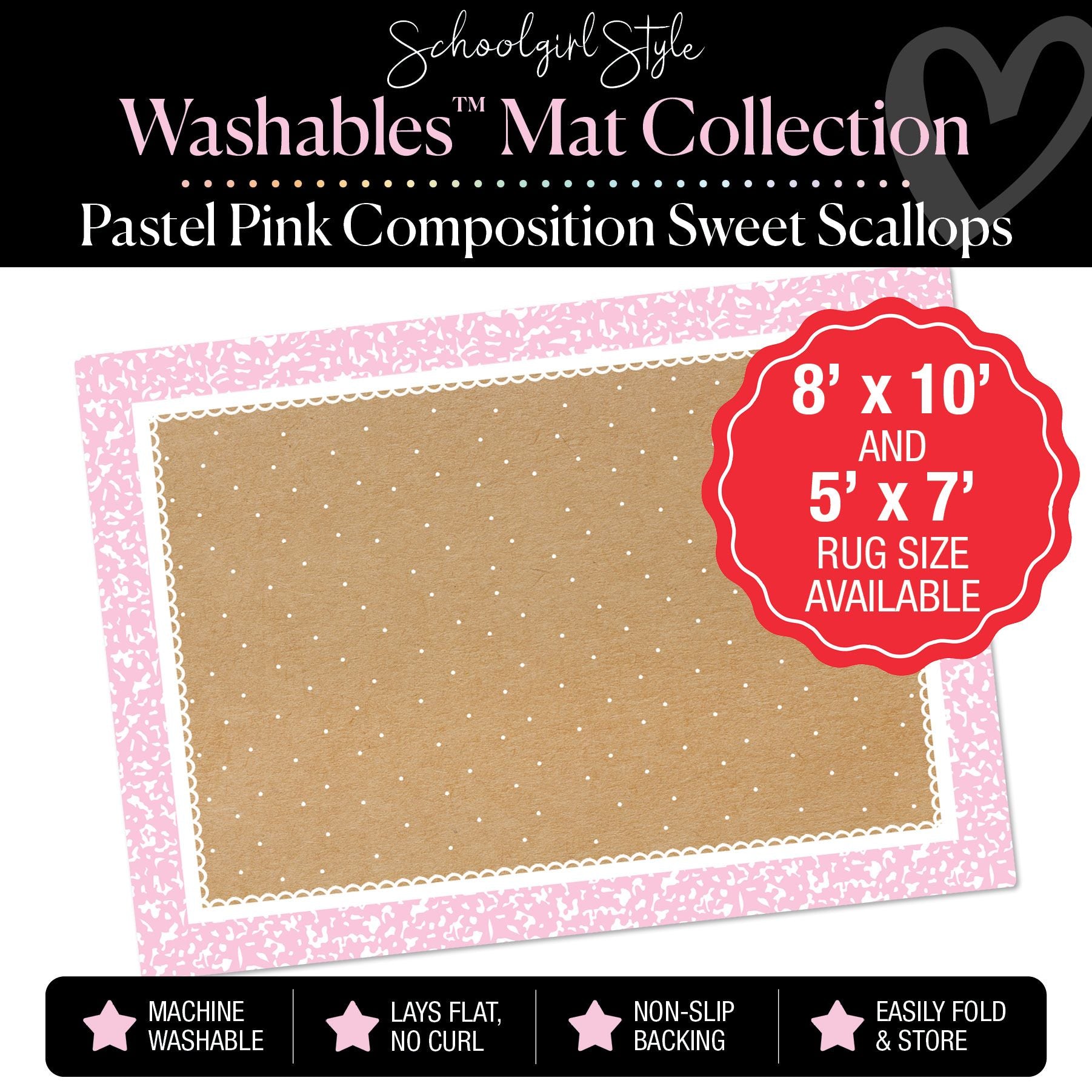 Pastel Pink Composition with Sweet Scallops Classroom Mat by Schoolgirl Style