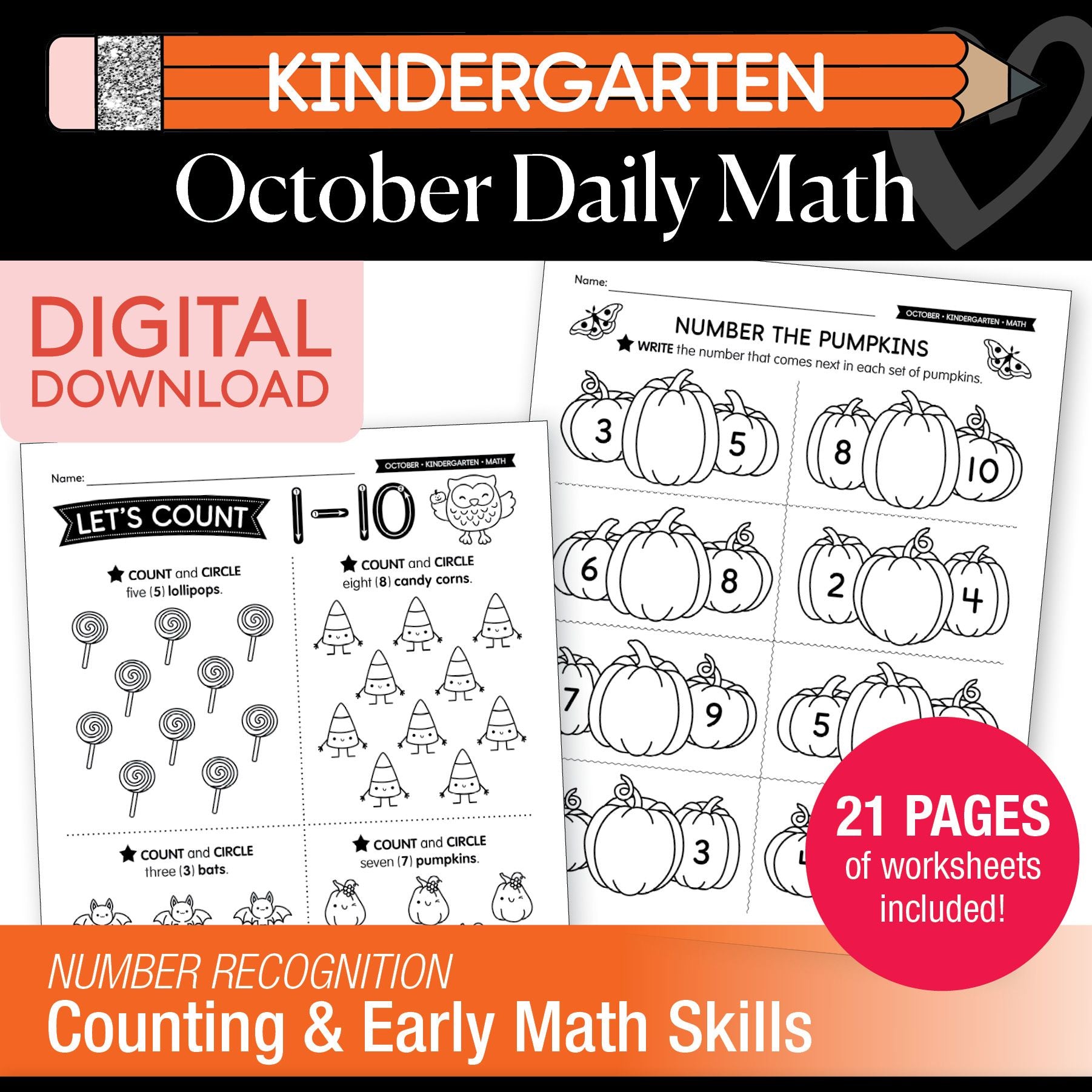 Printable Kindergarten October Daily Math
