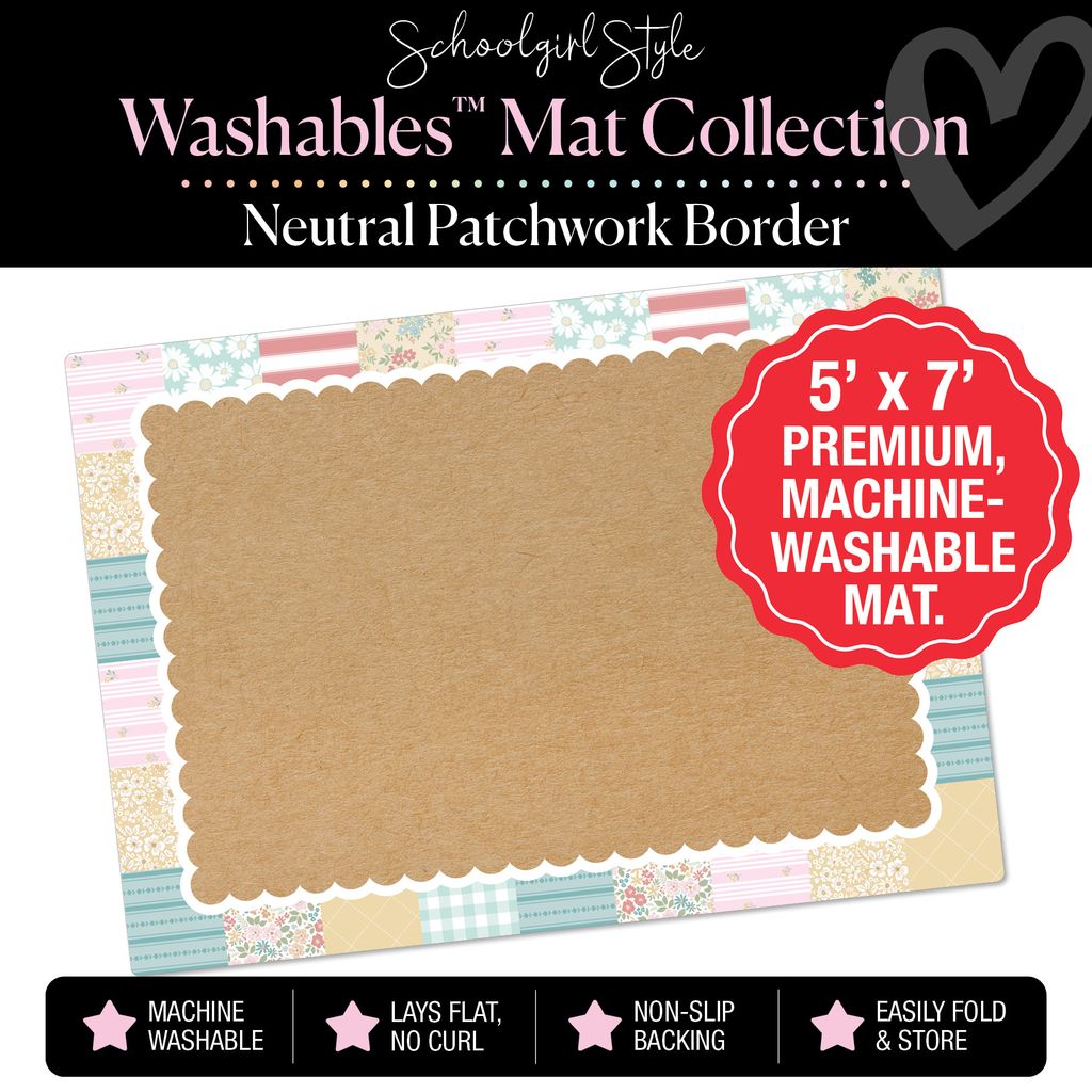 Patchwork Border with Scallop Neutral Backdrop Classroom Mat by Schoolgirl Style