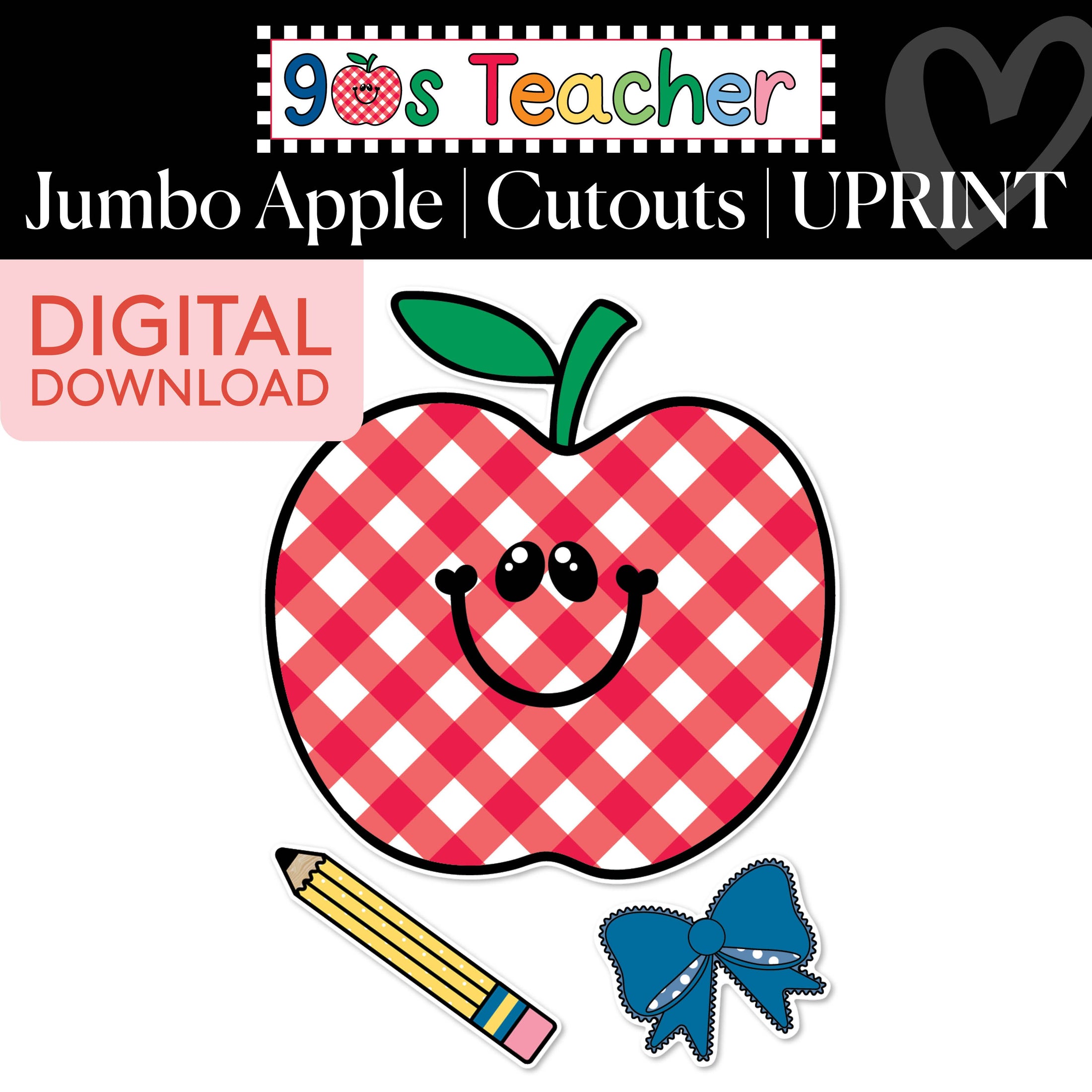 Printable Retro Apple Jumbo Cutout | 90s Teacher