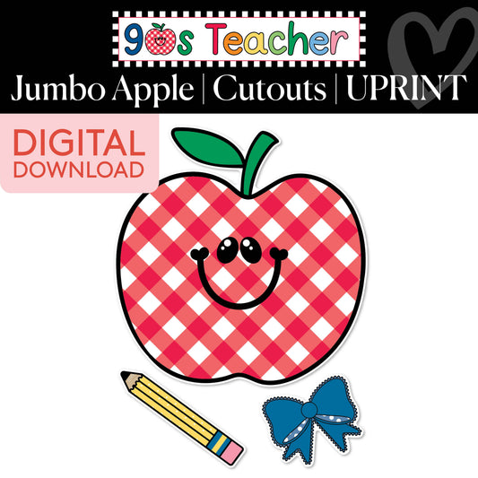 Printable Retro Apple Jumbo Cutout | 90s Teacher