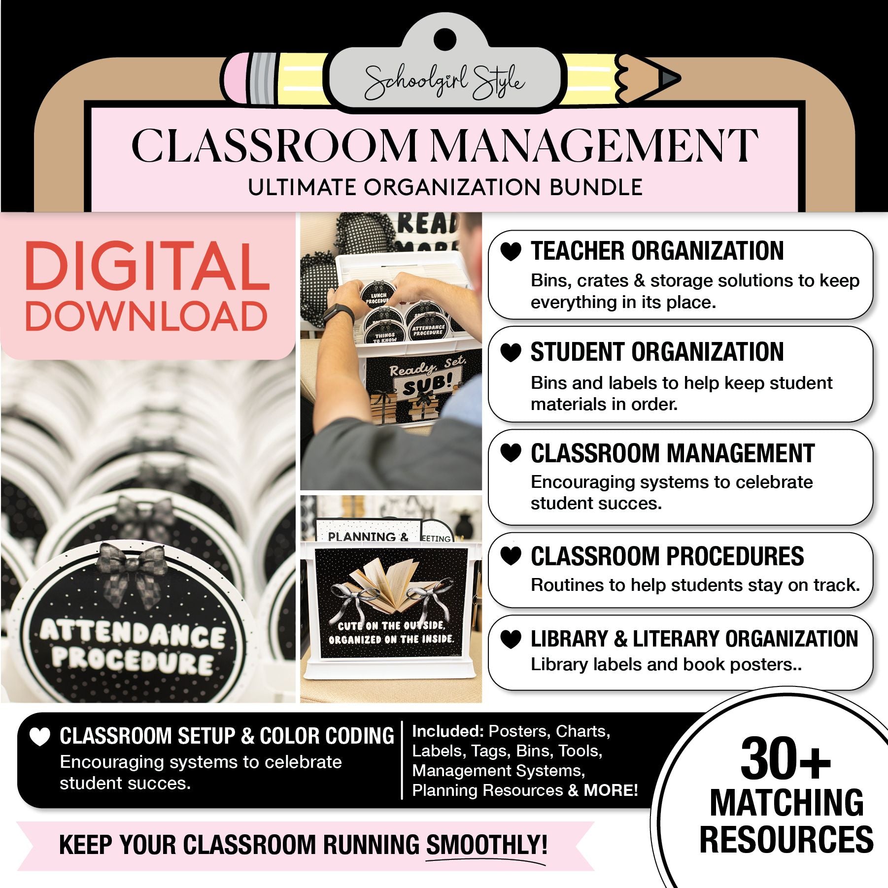 Printable Ultimate Black and White Classroom Management and Organization Bundle