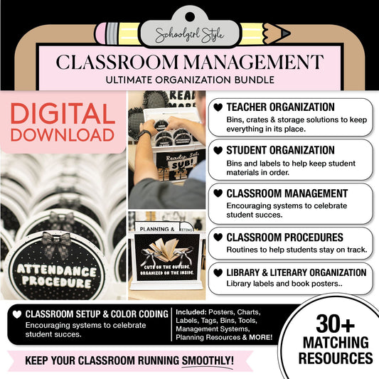 Printable Ultimate Black and White Classroom Management and Organization Bundle
