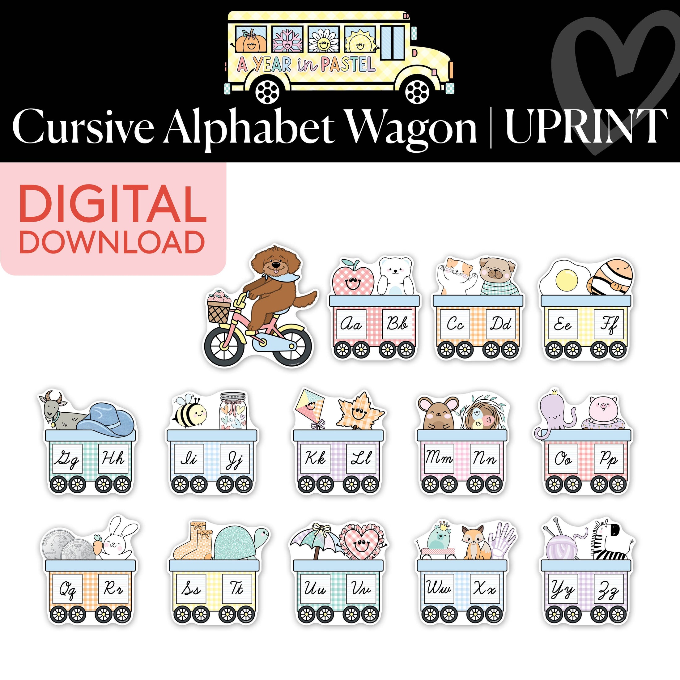 Printable Cursive Alphabet Wagon | A Year In Pastel