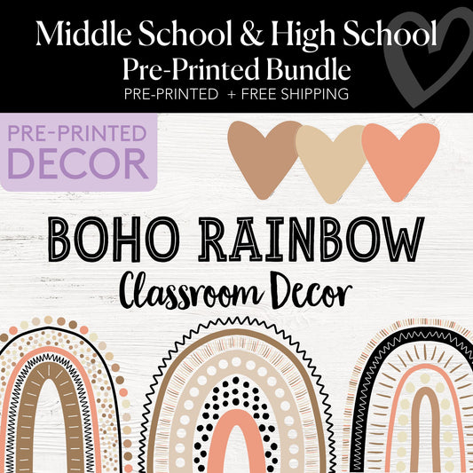 Boho Rainbow Classroom Decor | Middle School & High School Pre-Printed Bundle