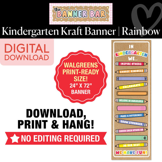 Kindergarten Rainbow Pencils Walgreens Ready Kraft Style Vertical Banner