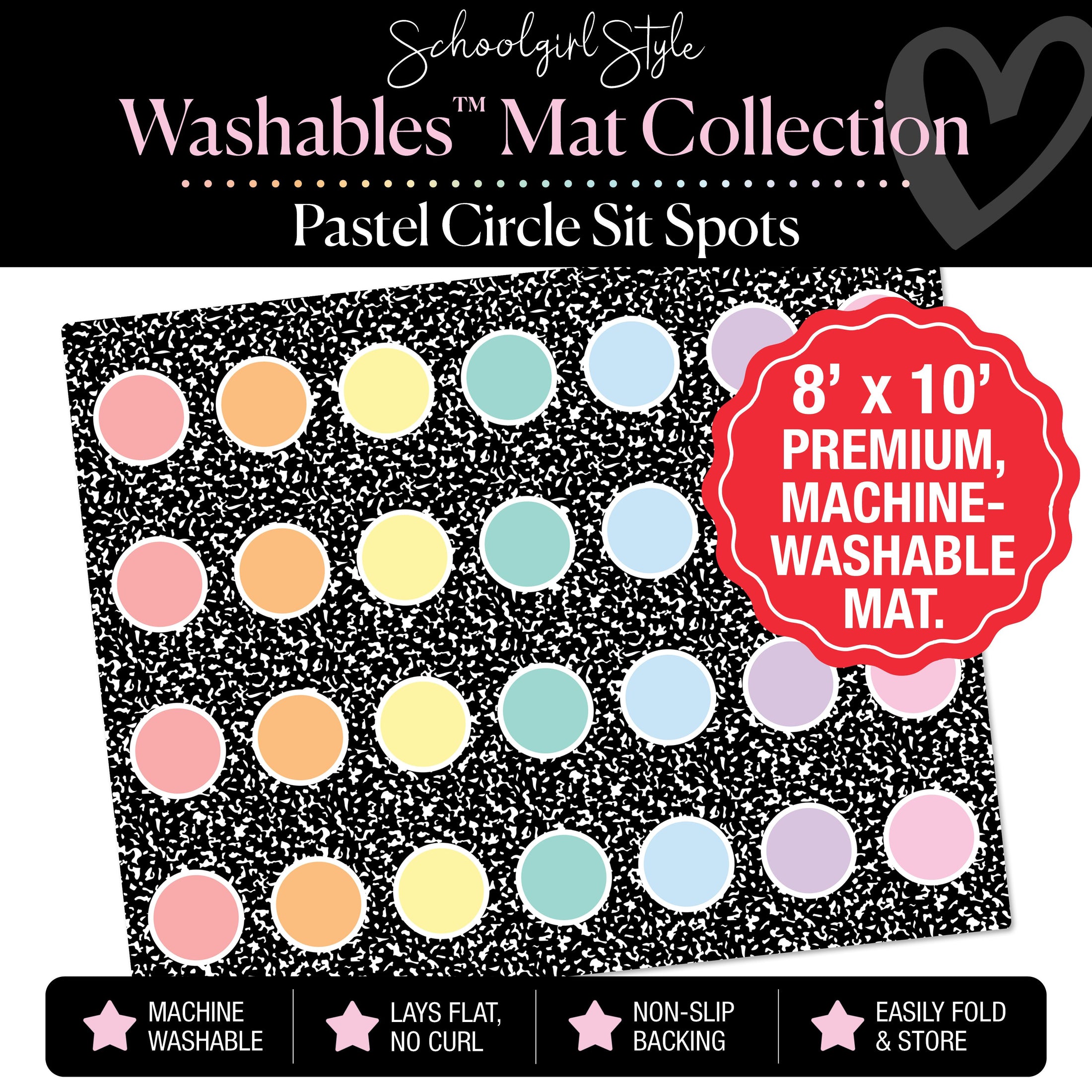 Pastel Circle Sit Spot on Composition Background Classroom Mat by Schoolgirl Style