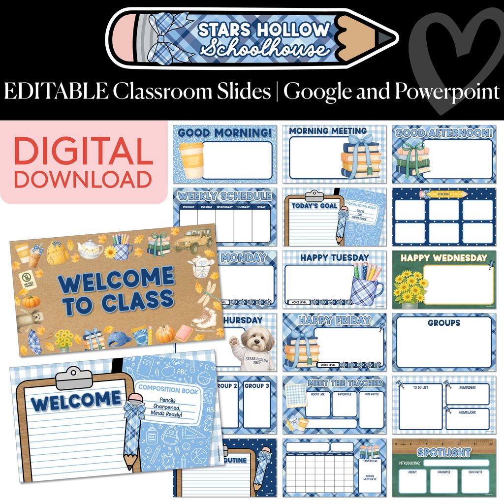 Printable Cozy Google & PowerPoint Classroom Slides | Stars Hollow Schoolhouse