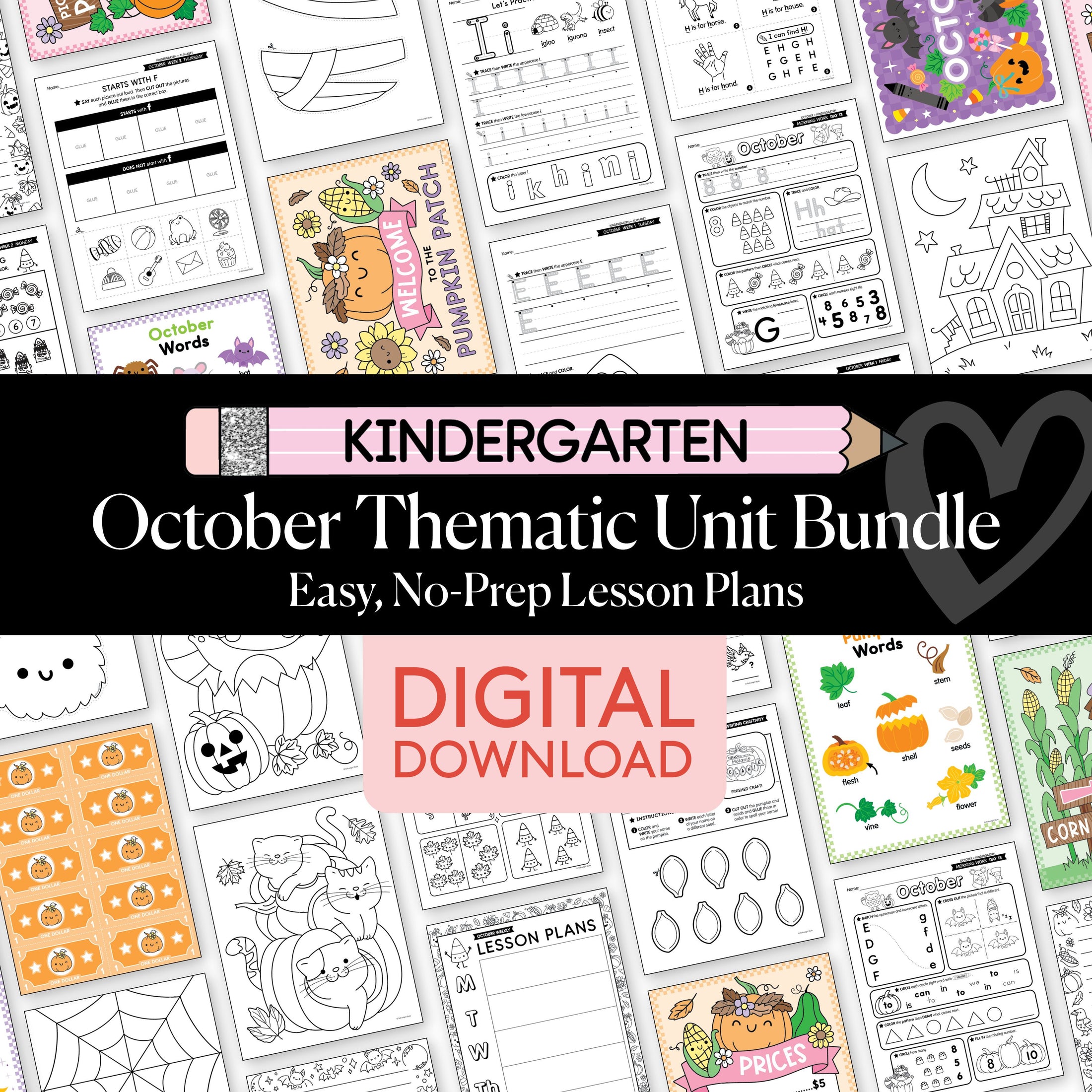 Printable Kindergarten October Thematic Unit Bundle