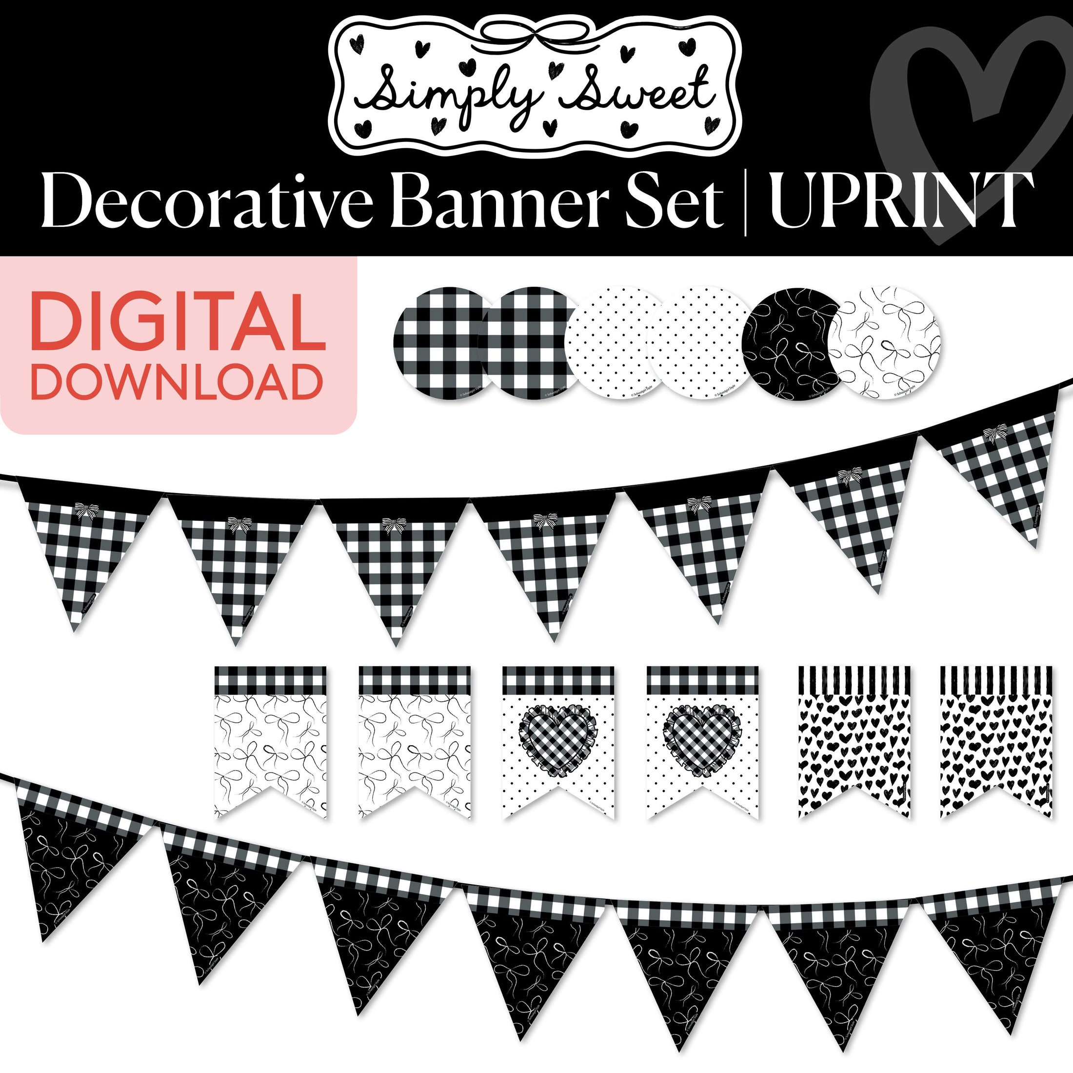 Printable Classic Black and White Decorative Banner Set | Simply Sweet