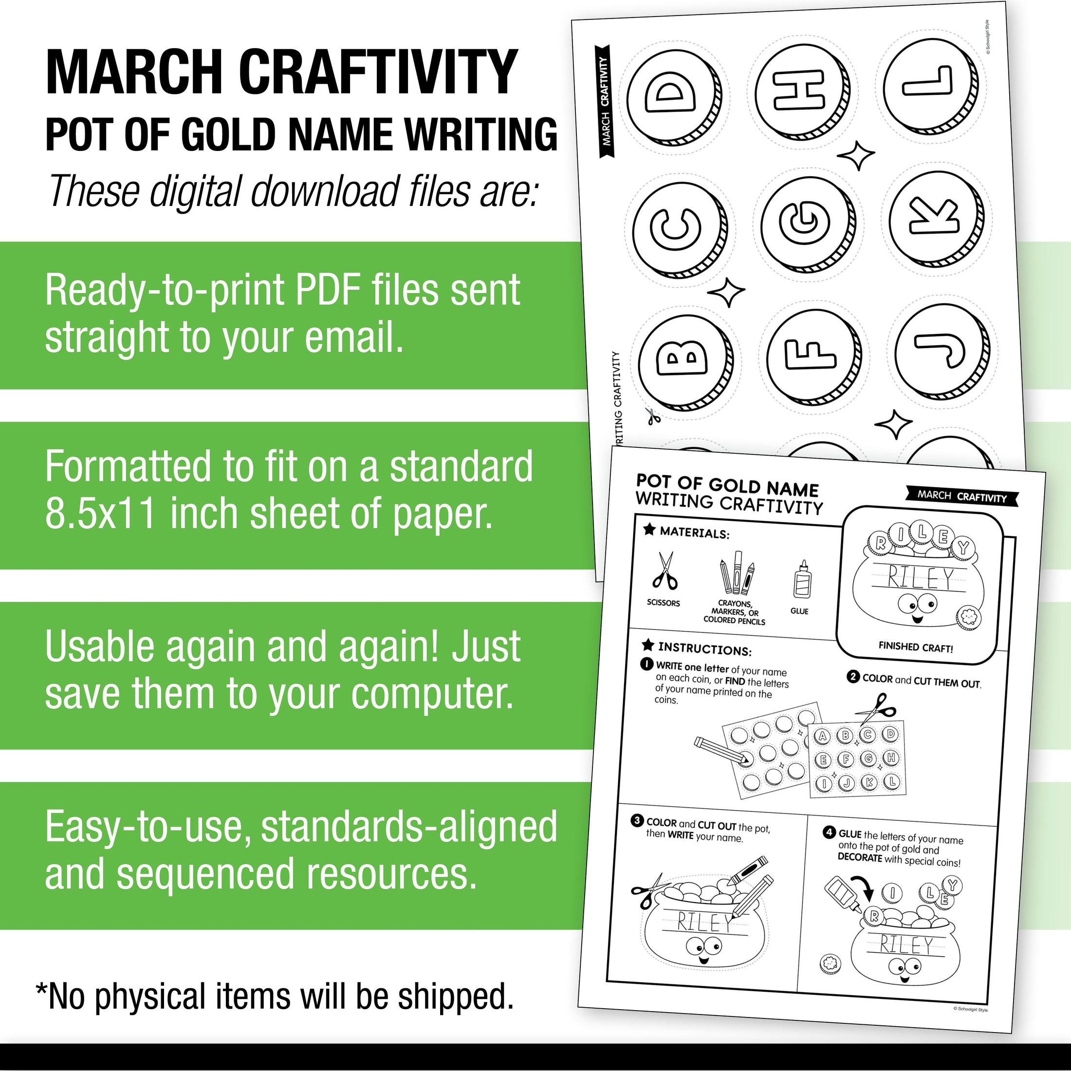 Printable March Pot of Gold Name Writing Craftivity