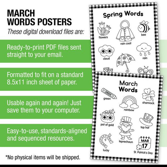 Printable March Words Posters