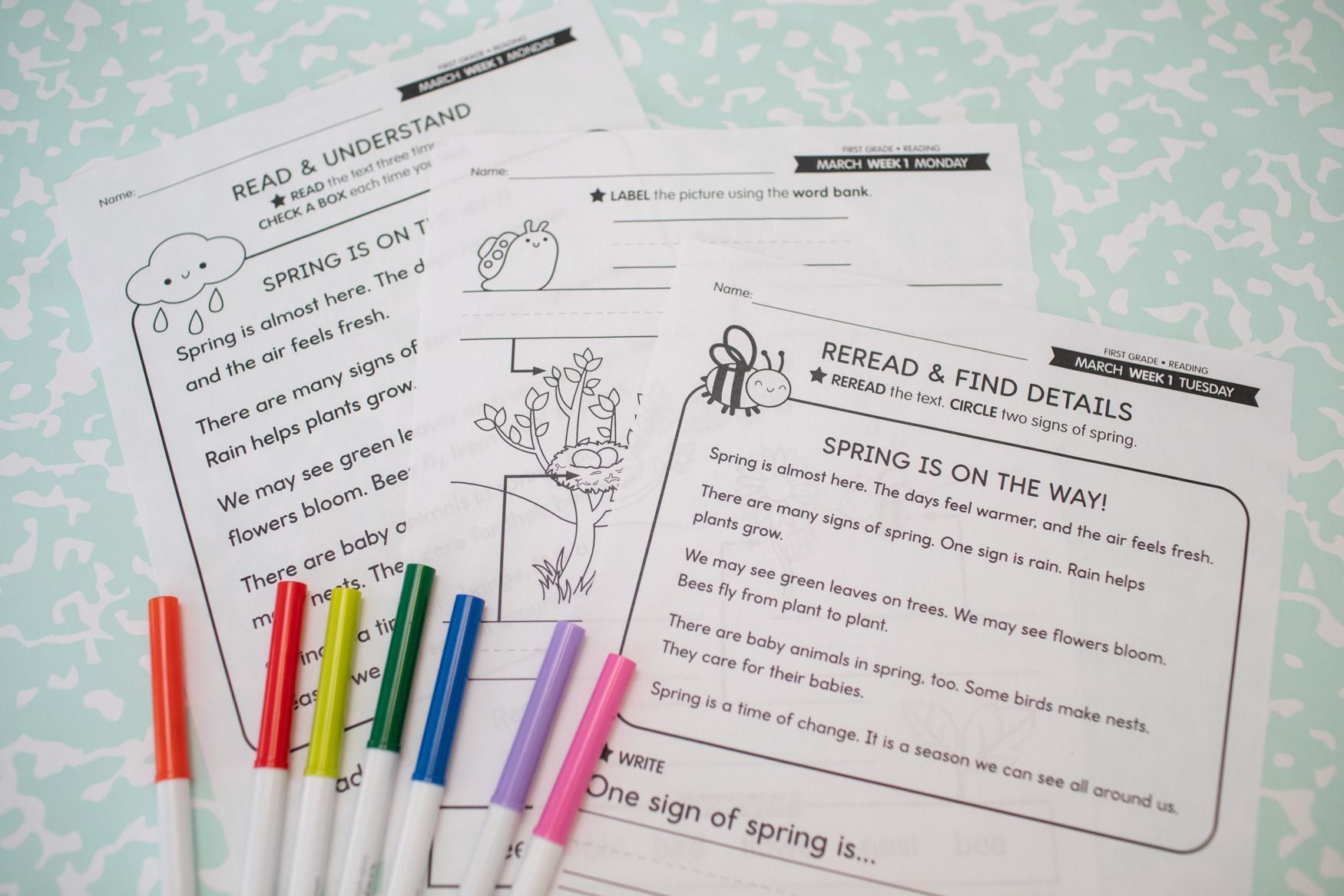 Printable First Grade March Daily Reading