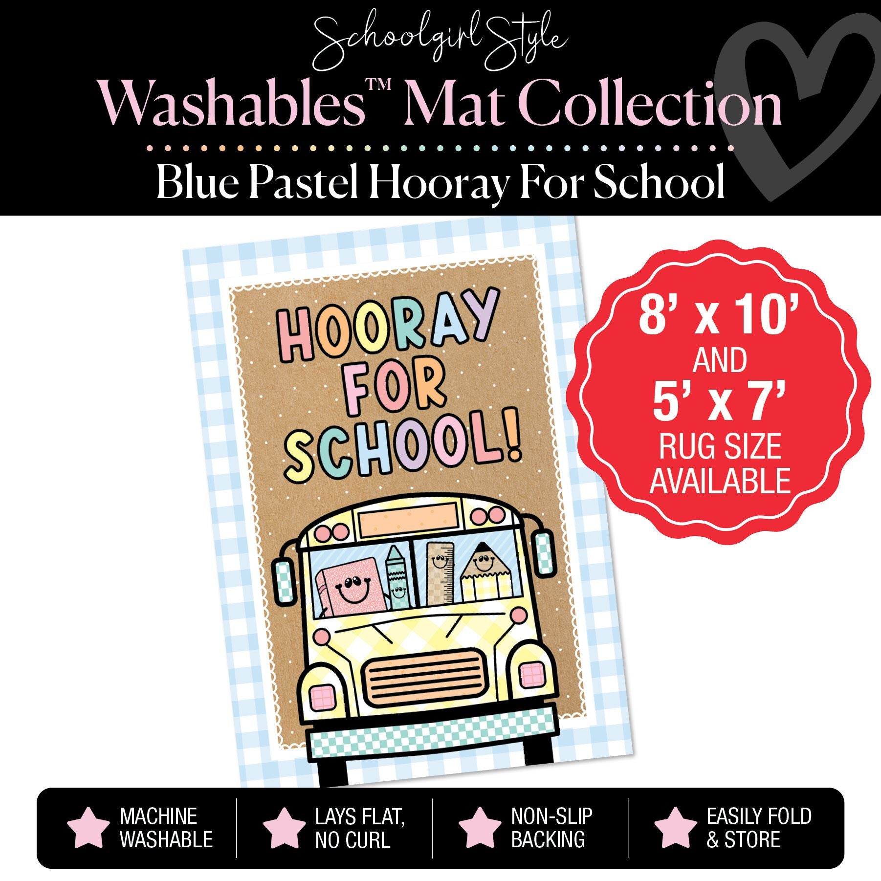Pastel Blue Hooray For School Classroom Mat by Schoolgirl Style