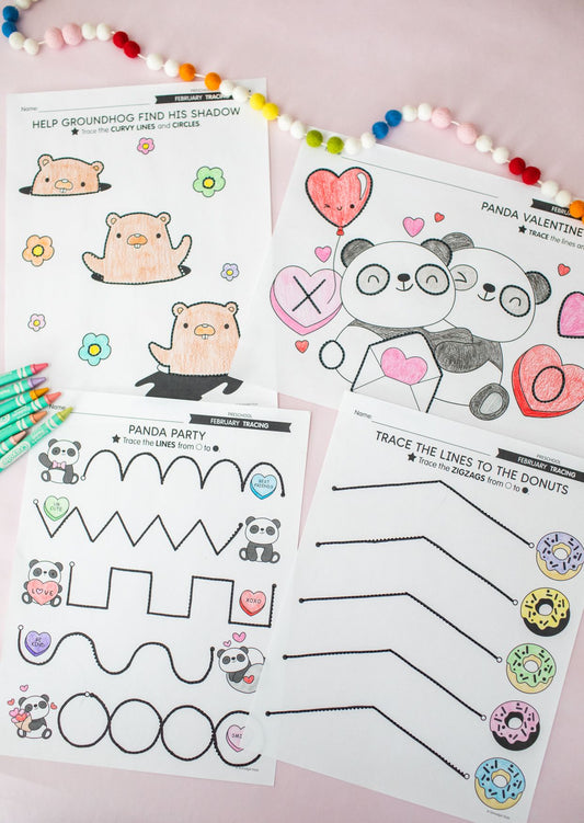 Printable Preschool February Daily Pre-Writing Tracing