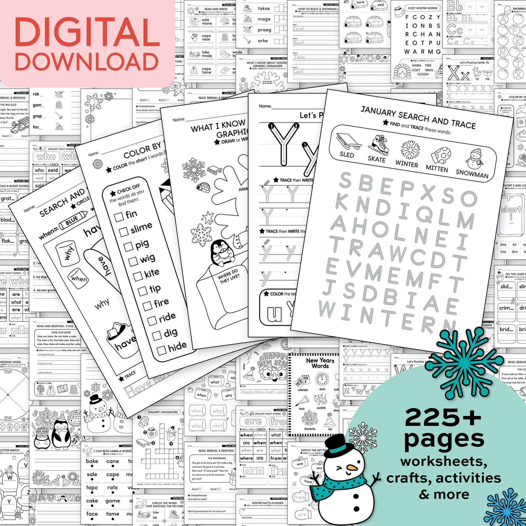 Printable First Grade January Thematic Unit Bundle