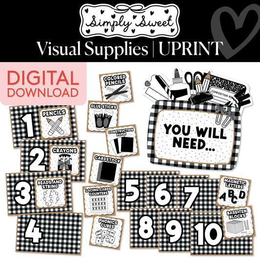 Printable Classic Black and White Visual Supplies | Simply Sweet