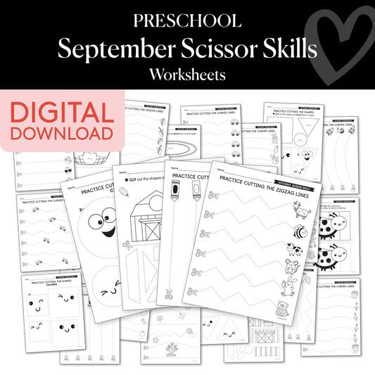 Preschool September Scissor Skills Worksheets
