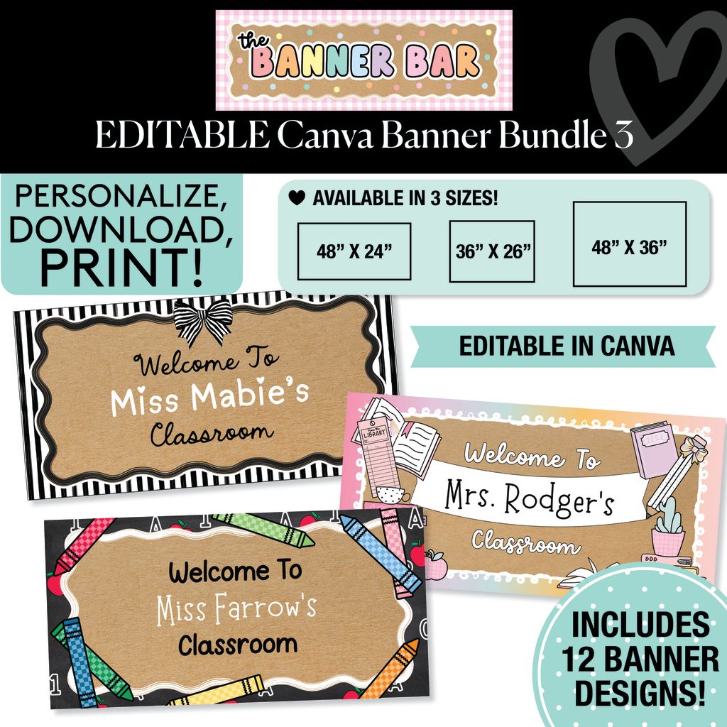 Personalized Editable Canva Kraft Style Banner Bundle 3