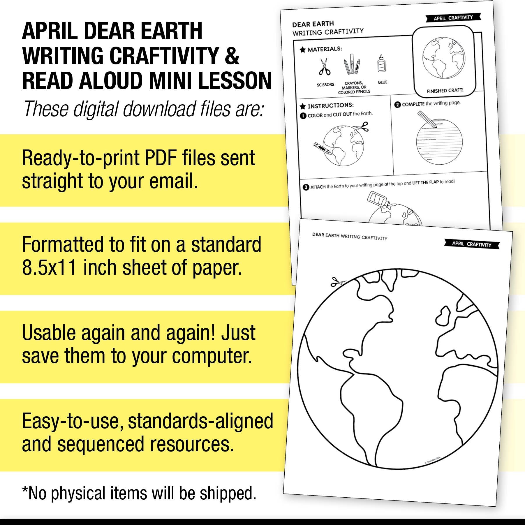 Printable April Dear Earth Writing Craftivity and Read Aloud Mini Lesson