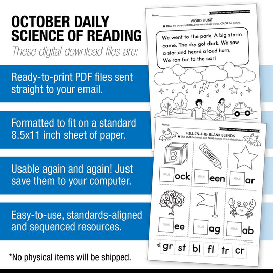 Printable Second Grade October Daily Science of Reading