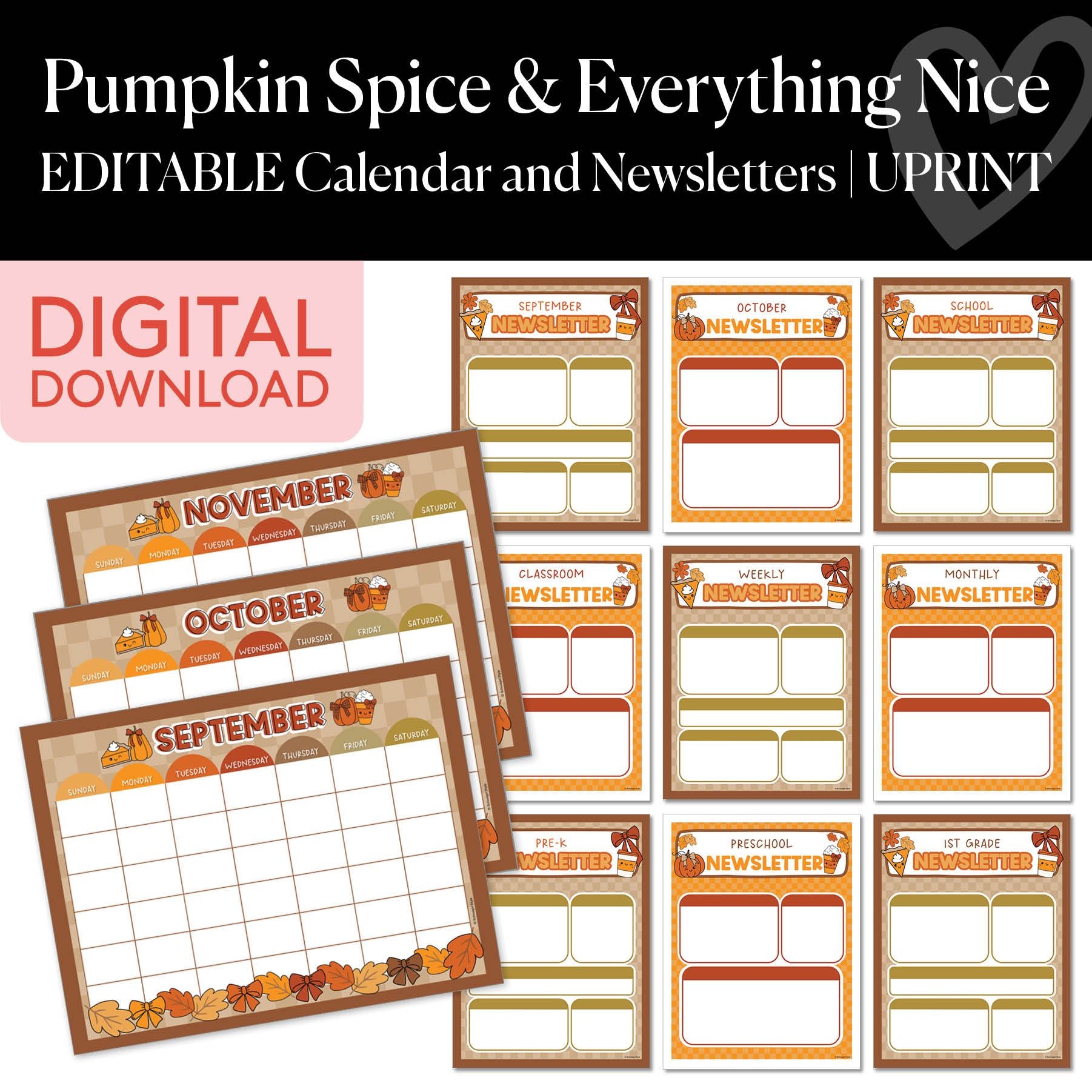 Printable Thanksgiving Editable Calendars and Newsletters  | Pumpkin Spice and Everything Nice