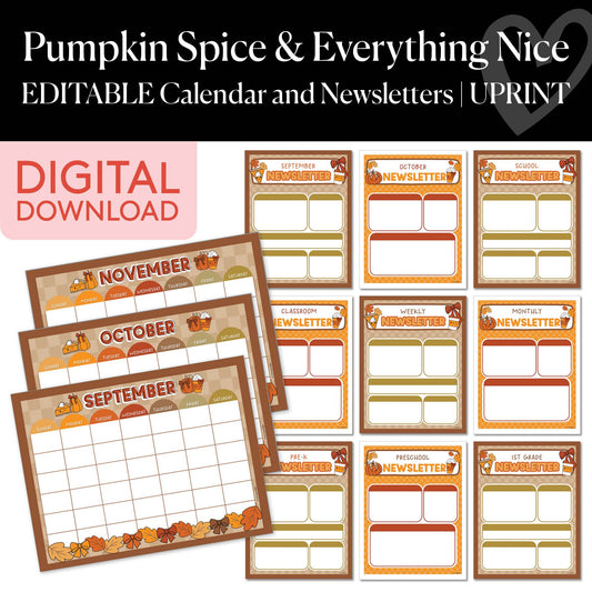 Printable Thanksgiving Editable Calendars and Newsletters  | Pumpkin Spice and Everything Nice
