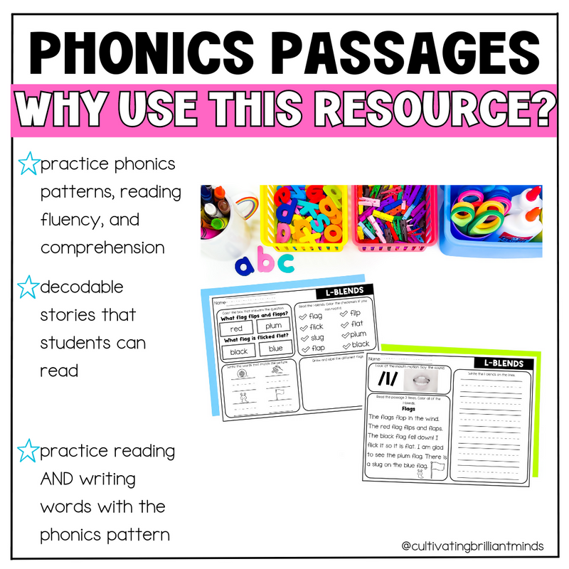 L-Blends Reading Passages | Decodable Passages with Comprehension Questions SoR