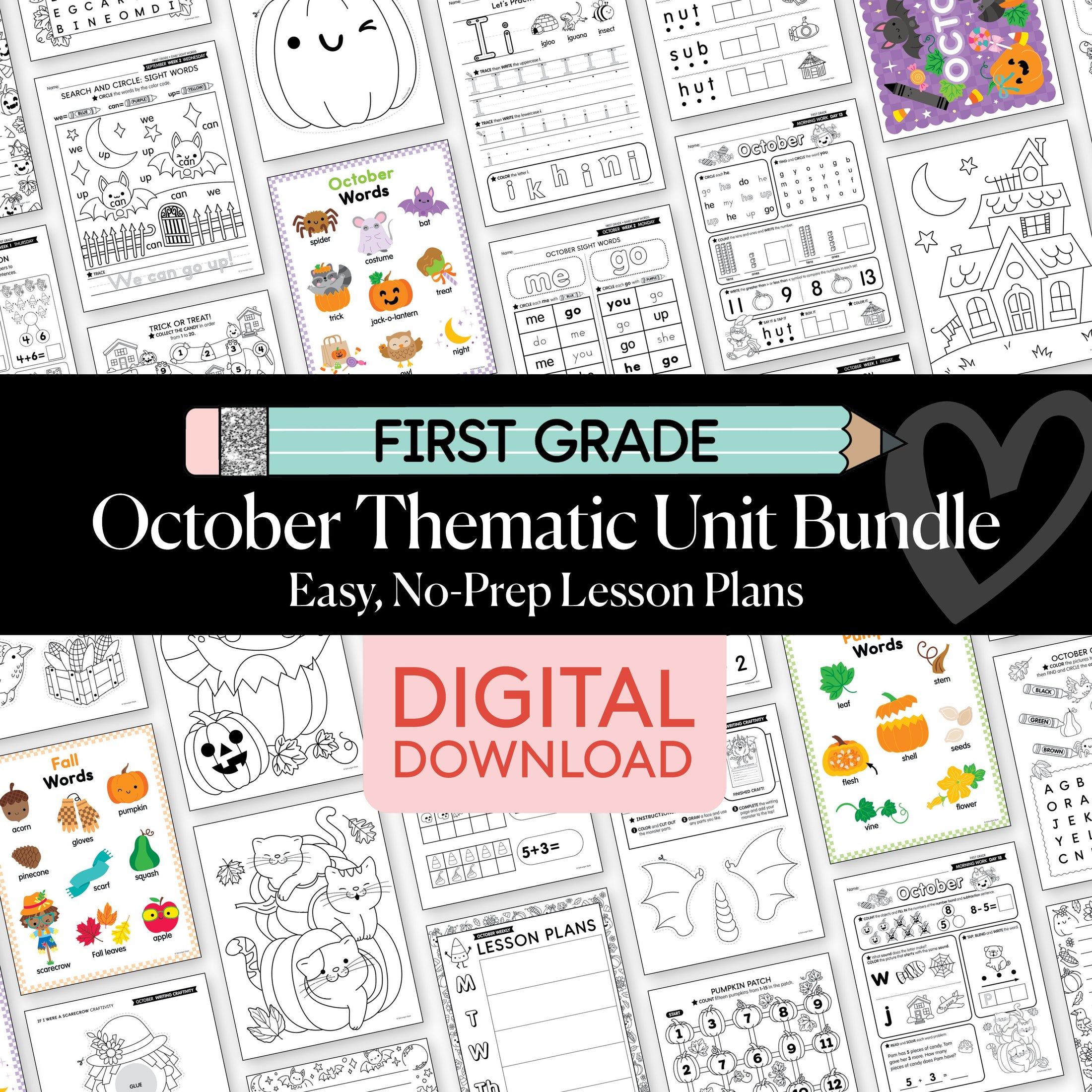 Printable First Grade October Thematic Unit Bundle