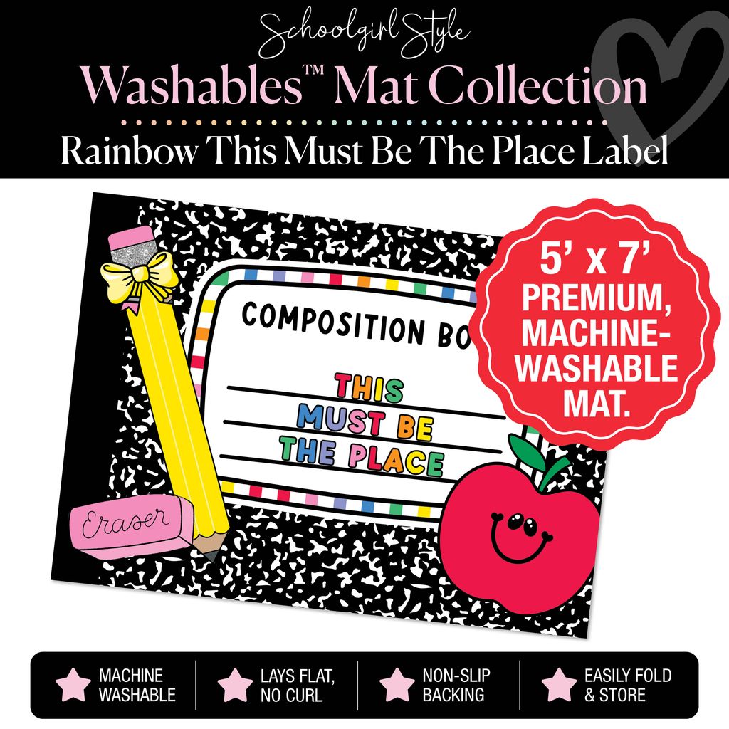 Rainbow This Must Be the Place Composition Notebook Label Classroom Mat by Schoolgirl Style