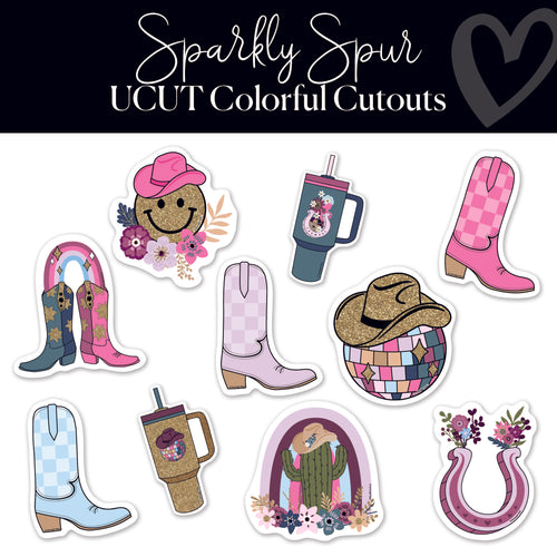 Sparkly Spur Cowgirl boots, disco balls, horshoes, & cup cutouts