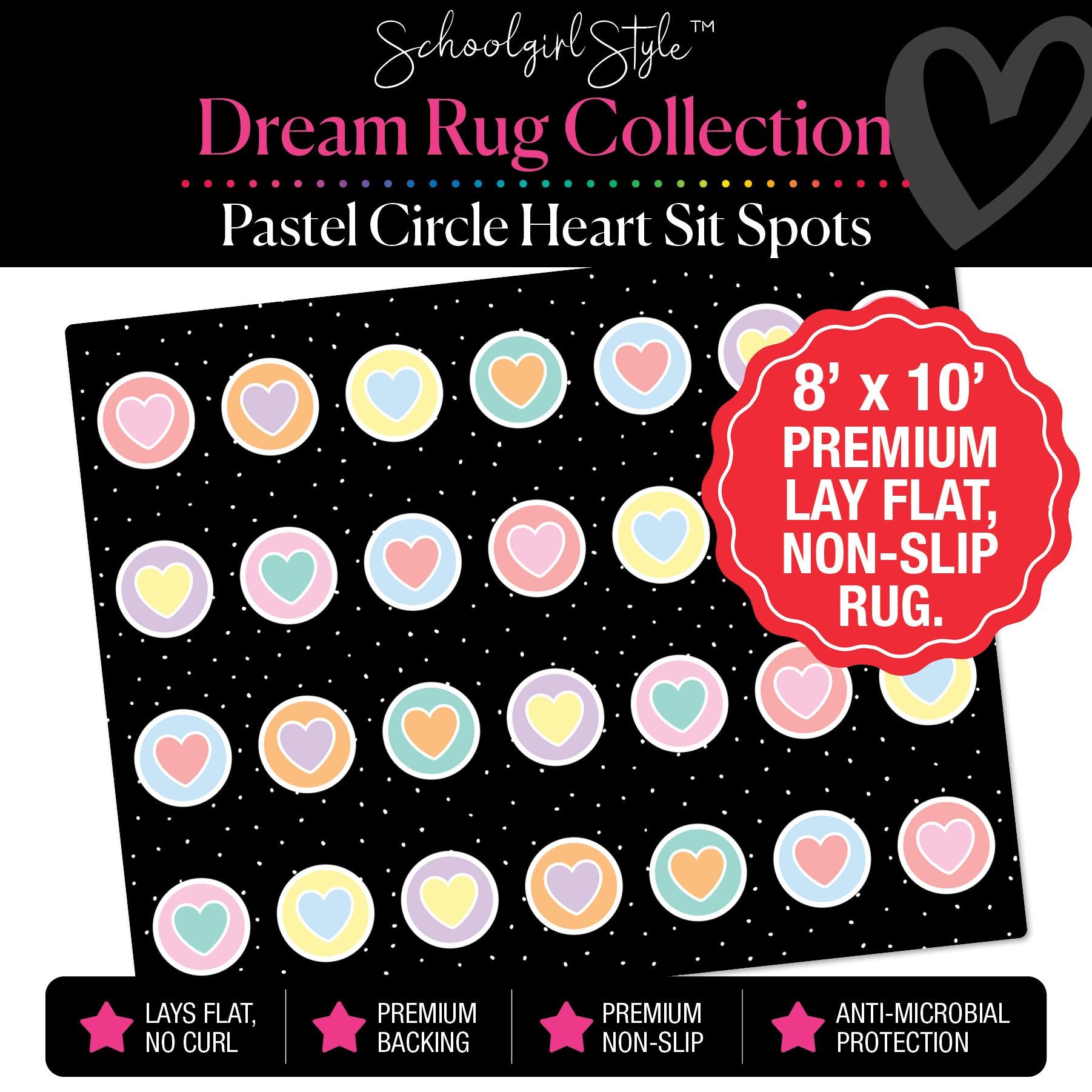 Pastel Heart Circle Sit Spot Classroom Rug by Schoolgirl Style