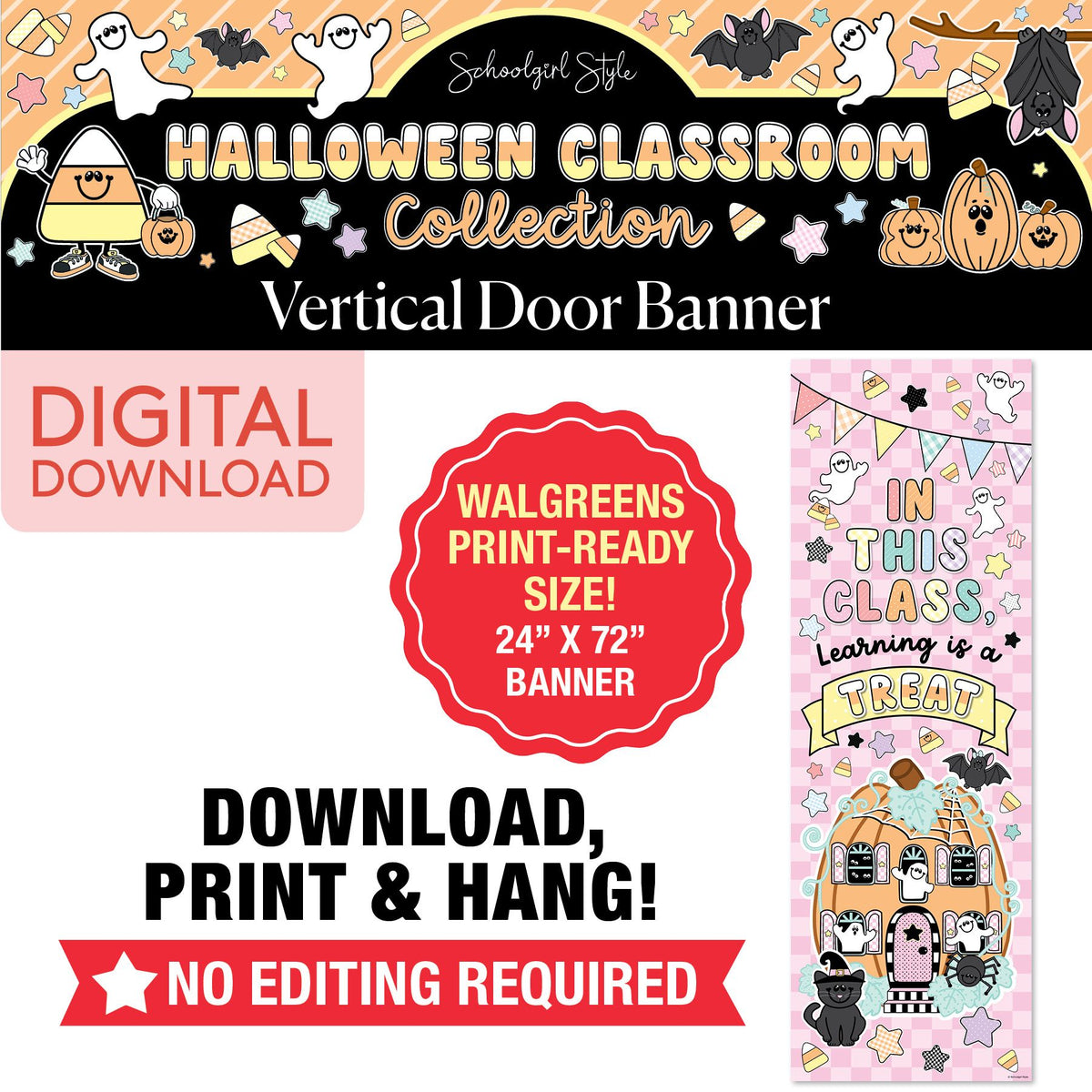Printable Pastel Halloween Vertical Walgreens Ready Kraft Style Banner