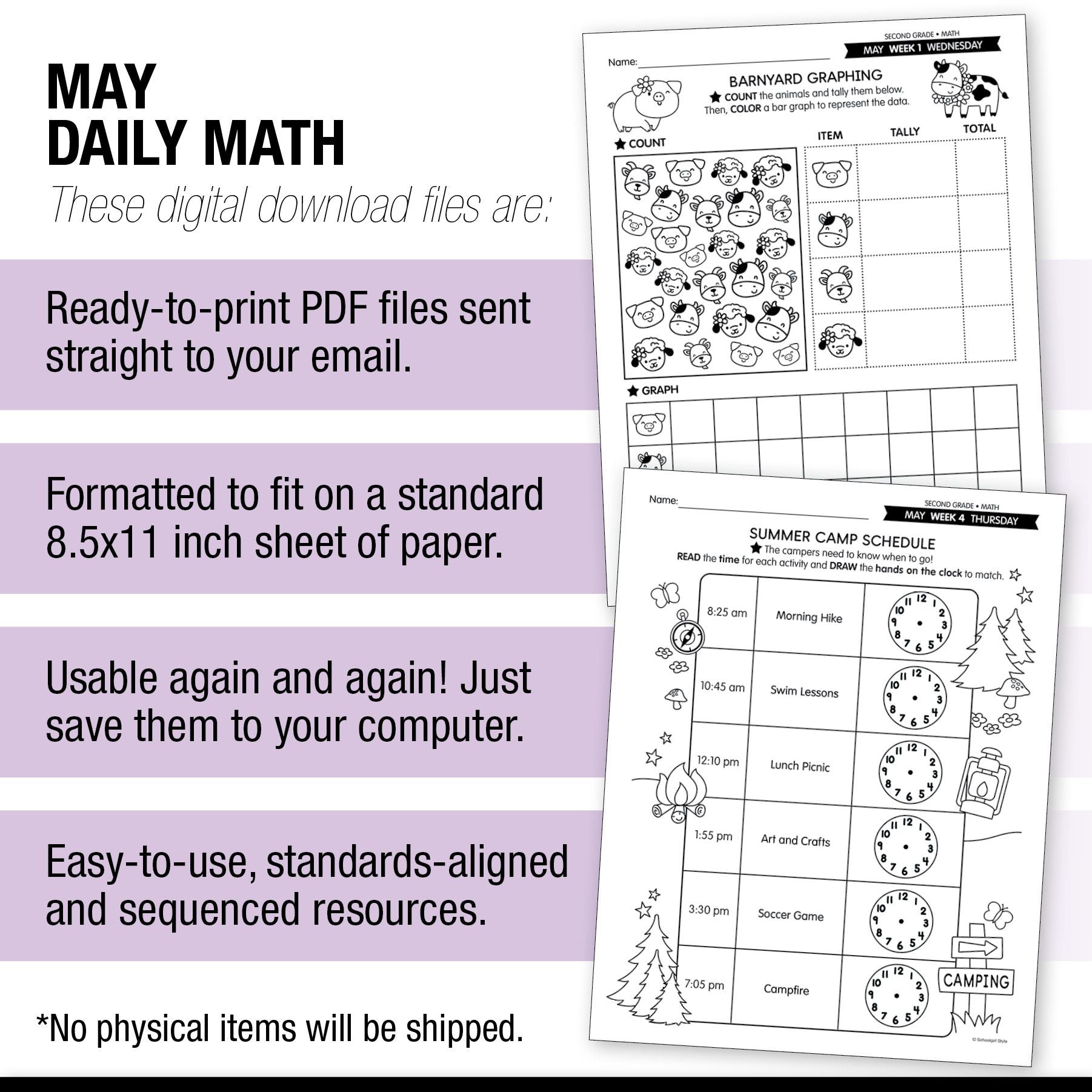 Printable Second Grade May Daily Math